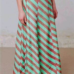 Anthropologie Silk Maxi Skirt - Striped Minted Terra - Size S